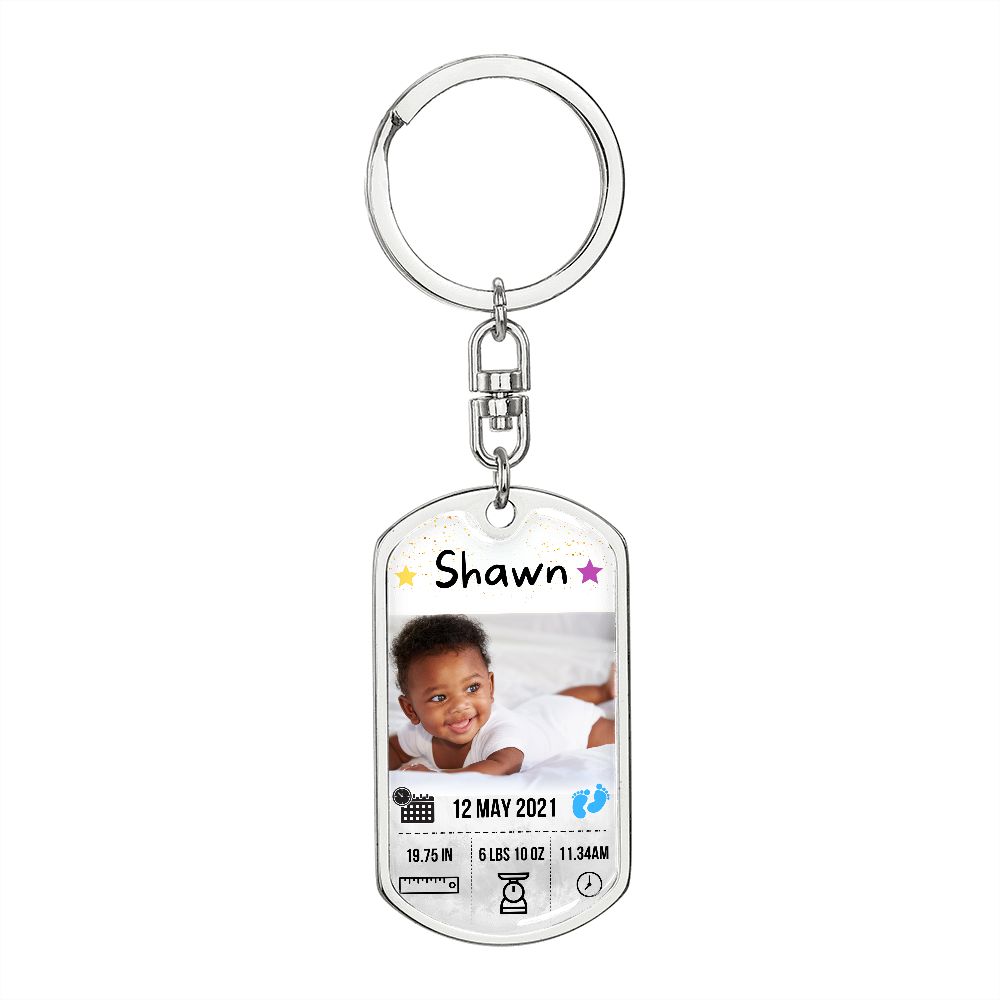 Baby Photo and Stats Custom Dog Tag Keychain