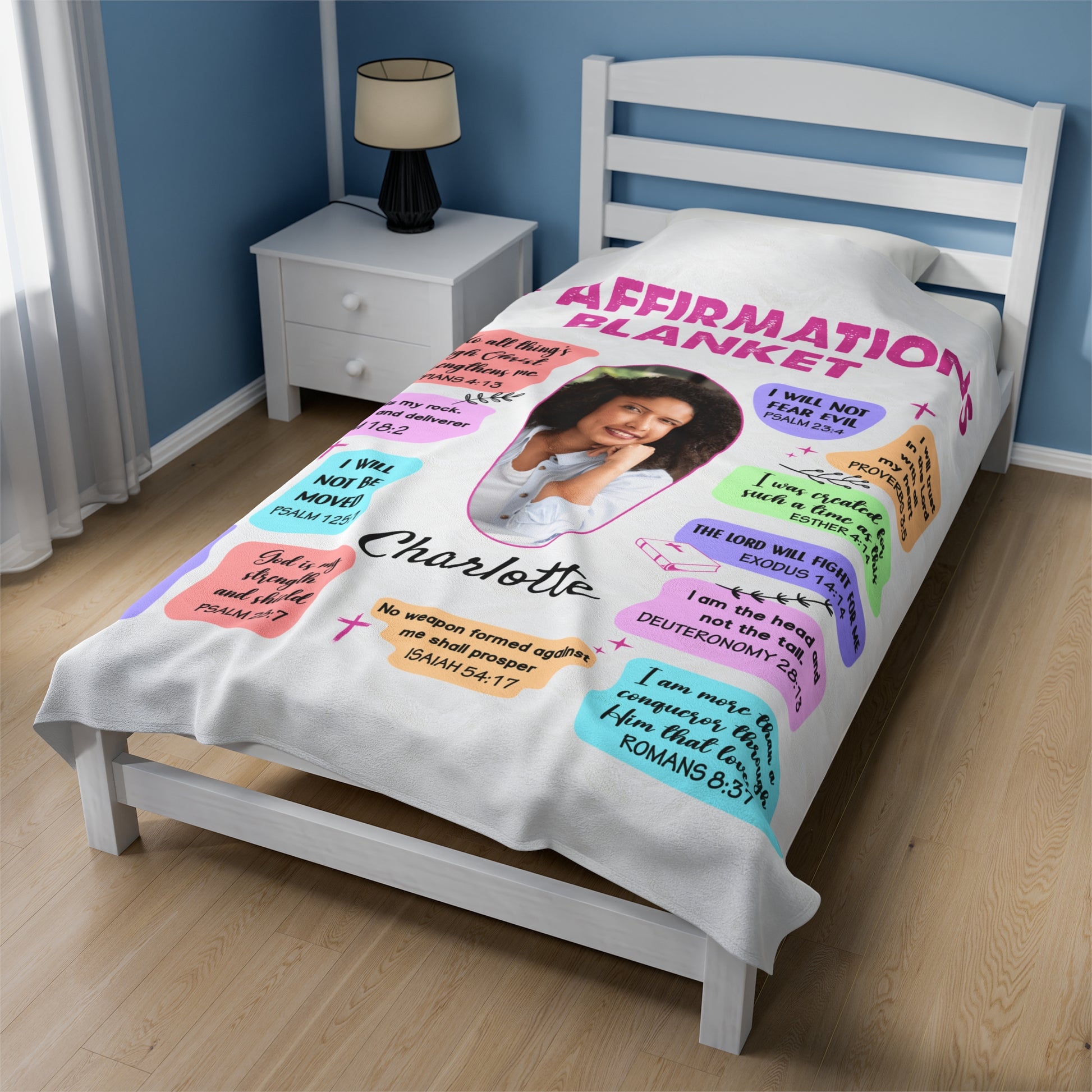 Pink Personalized Photo Affirmations Velveteen Blanket Gift