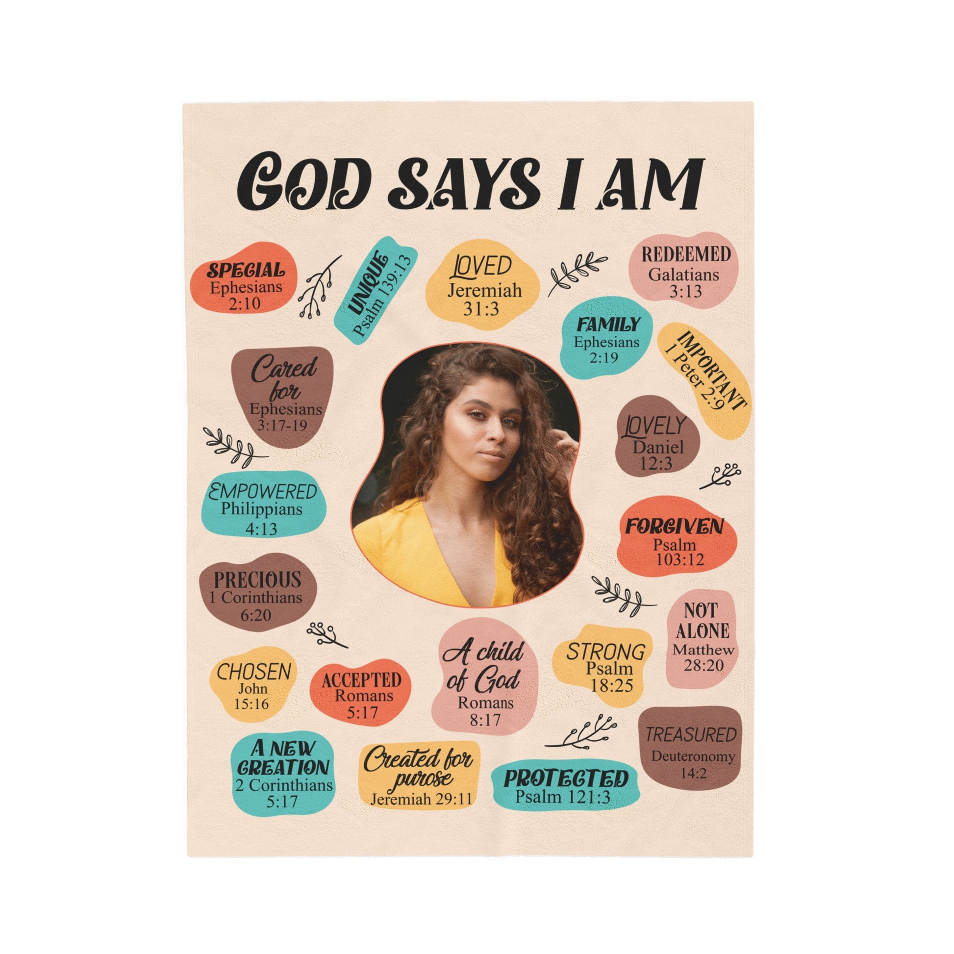 God Says Personalized Photo Affirmations Velveteen Blanket Gift