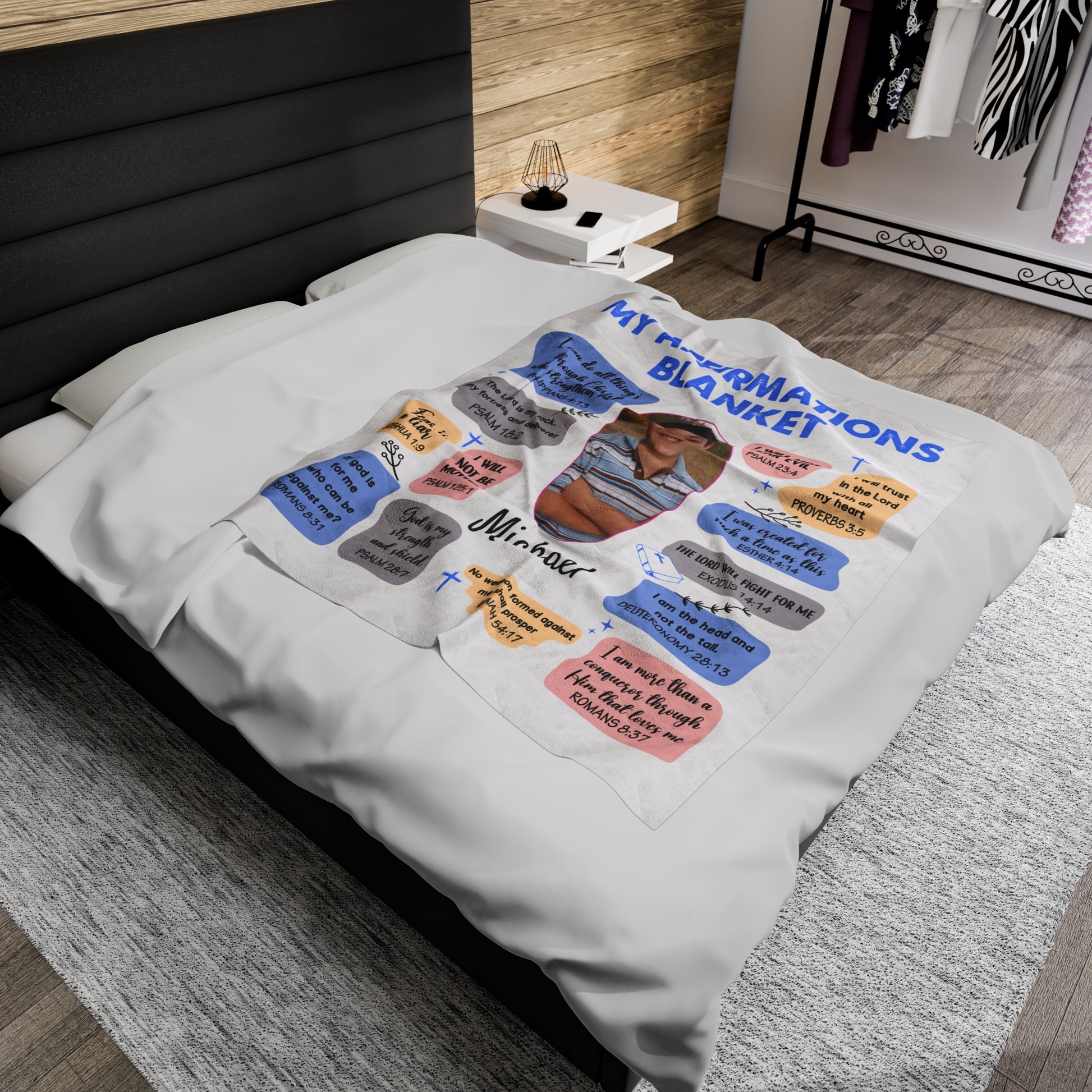 Personalized Photo Affirmations Velveteen Blanket Gift