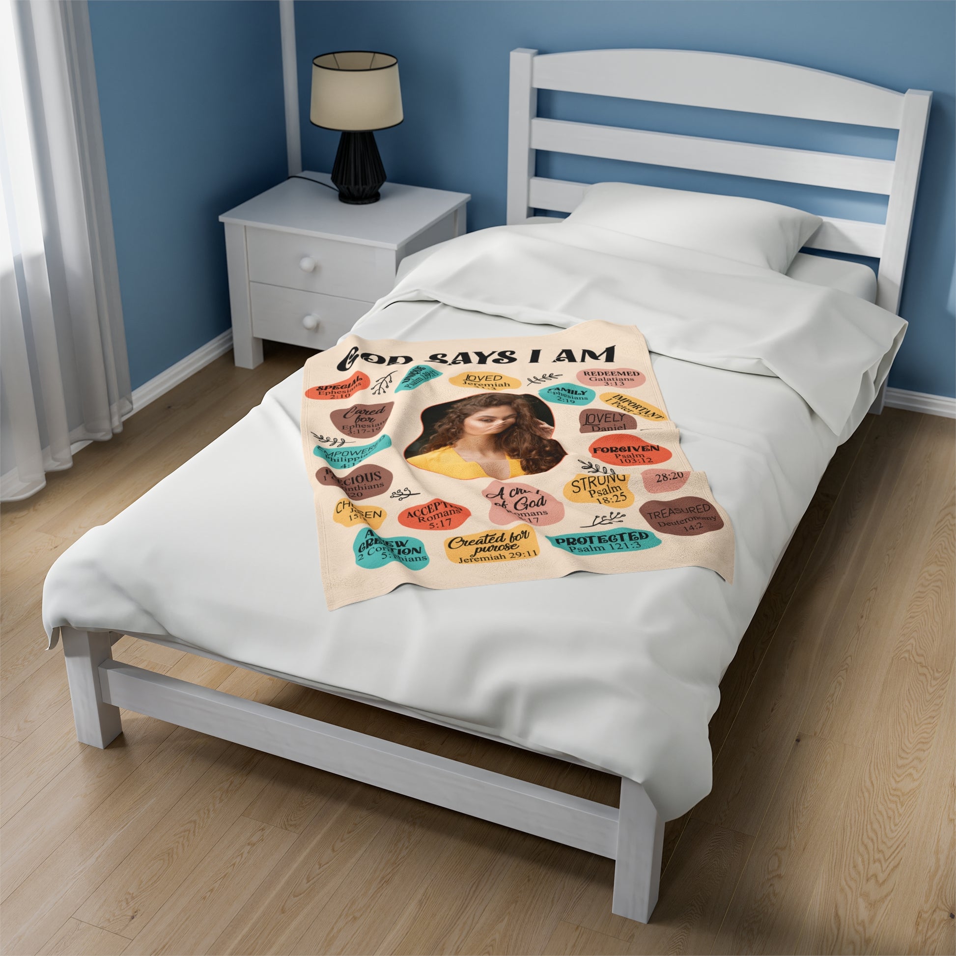 God Says Personalized Photo Affirmations Velveteen Blanket Gift