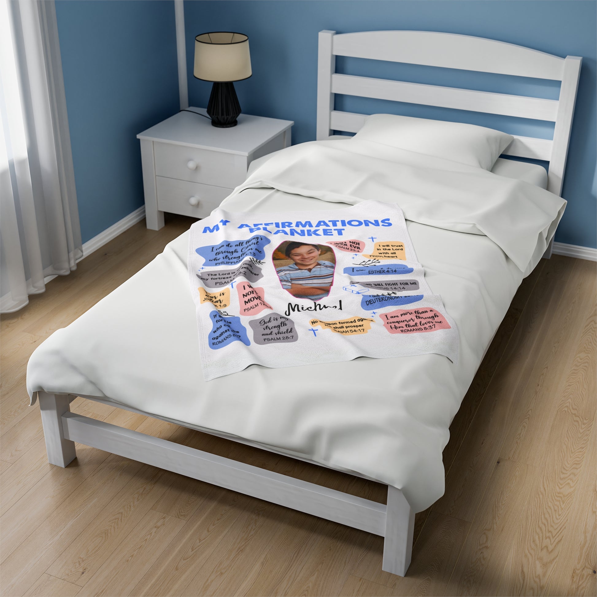 Personalized Photo Affirmations Velveteen Blanket Gift