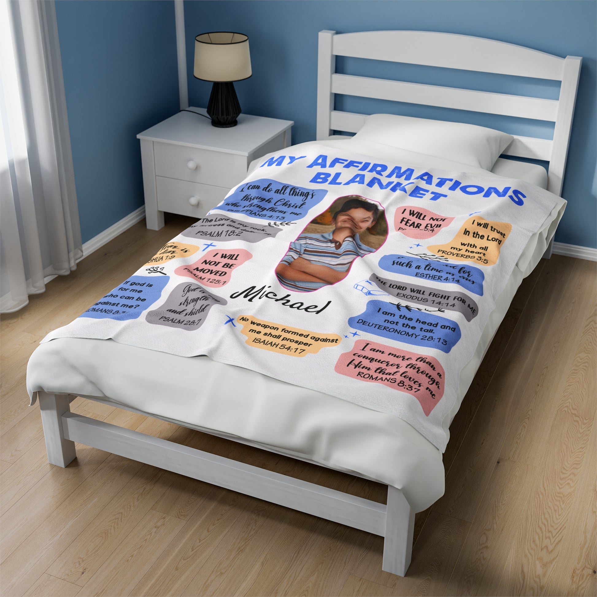 Personalized Photo Affirmations Velveteen Blanket Gift