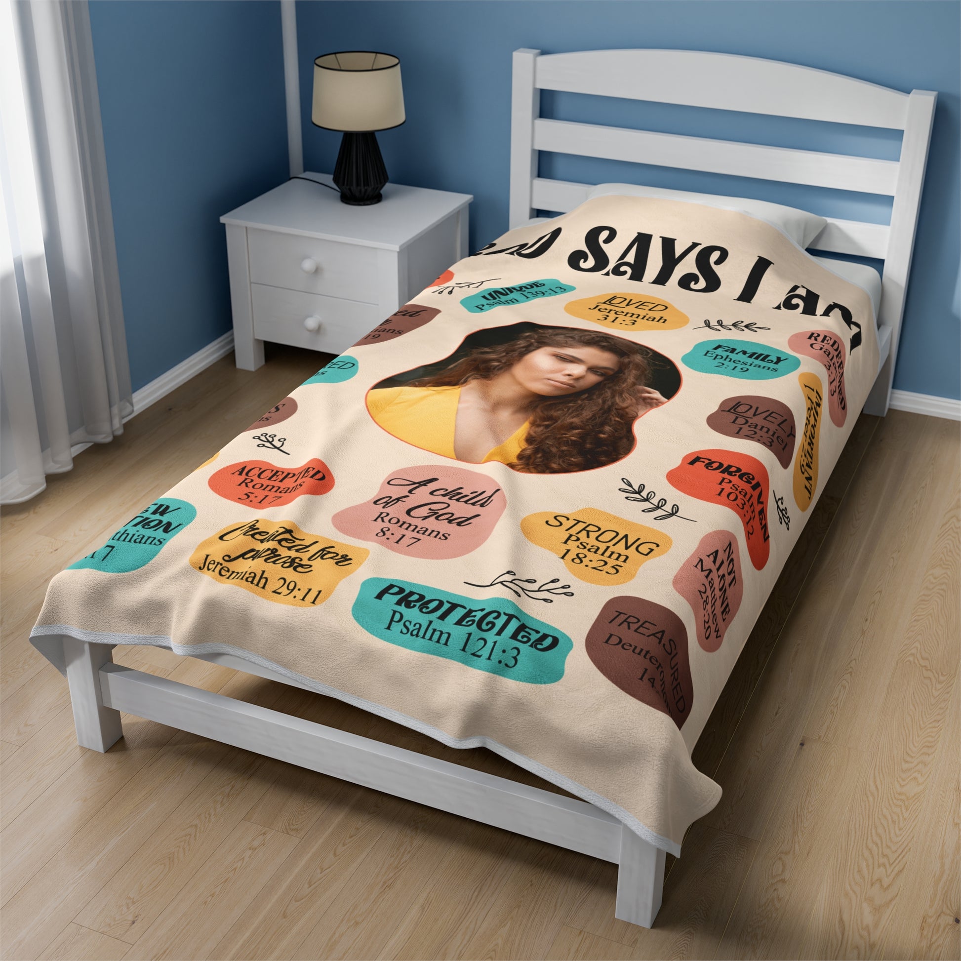 God Says Personalized Photo Affirmations Velveteen Blanket Gift