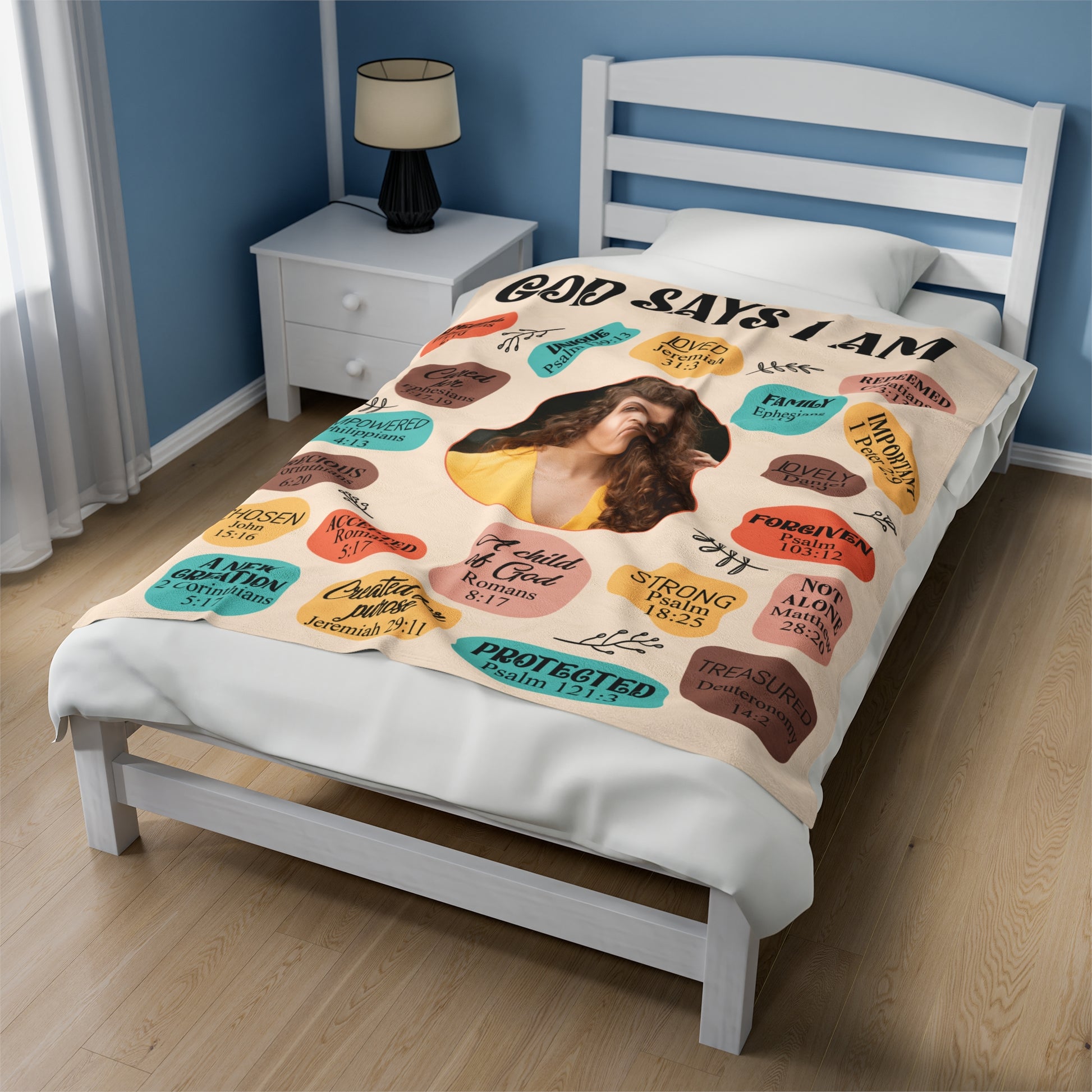 God Says Personalized Photo Affirmations Velveteen Blanket Gift