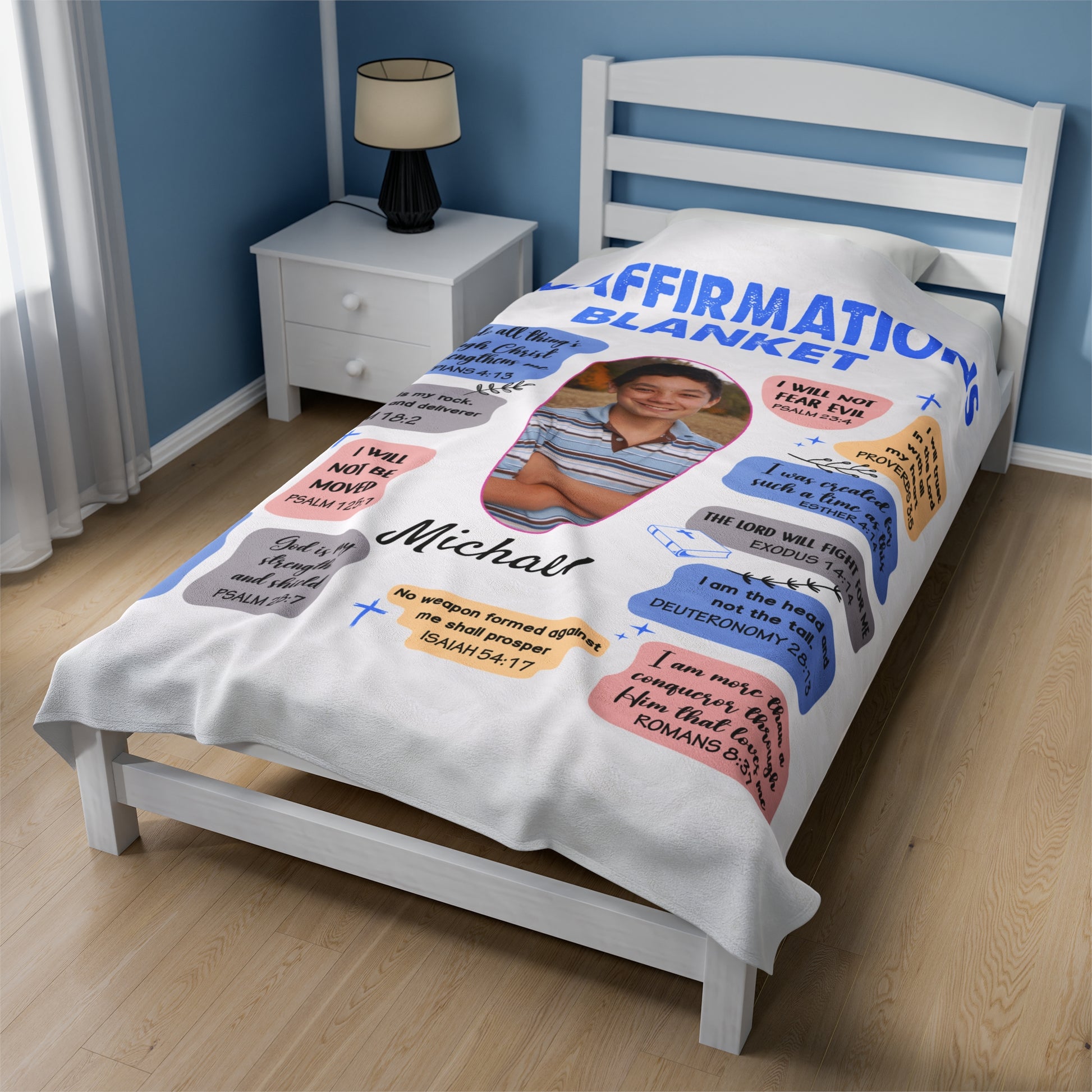 Personalized Photo Affirmations Velveteen Blanket Gift