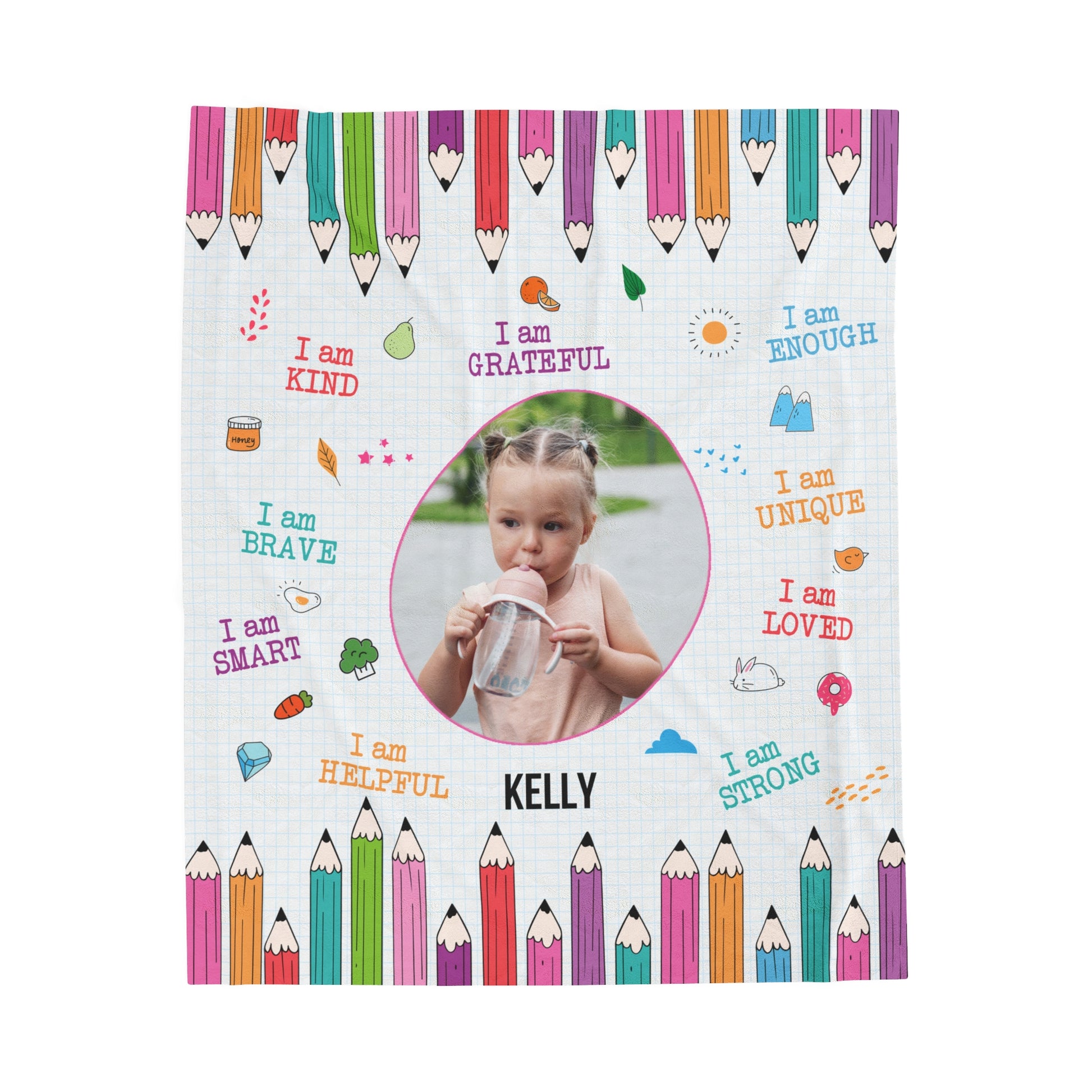 Personalized Toddler Photo Velveteen Blanket with Affirmations