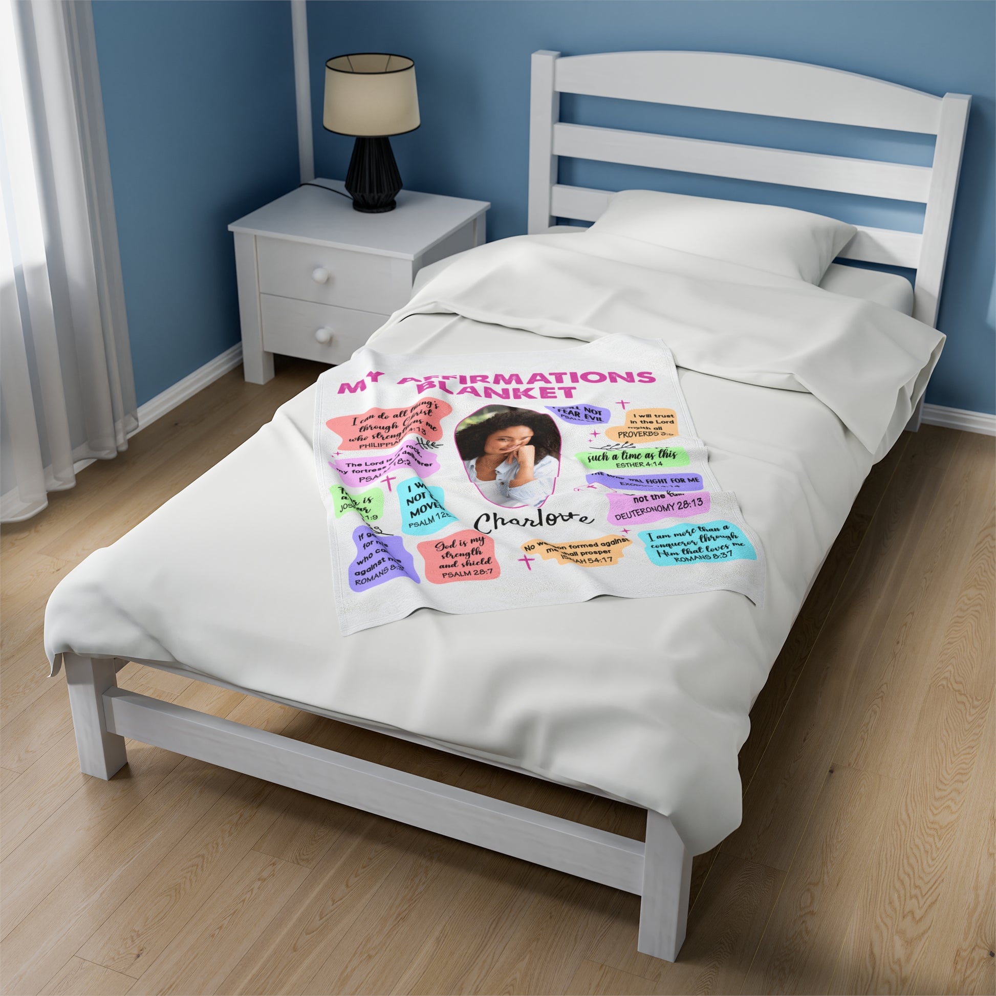 Pink Personalized Photo Affirmations Velveteen Blanket Gift
