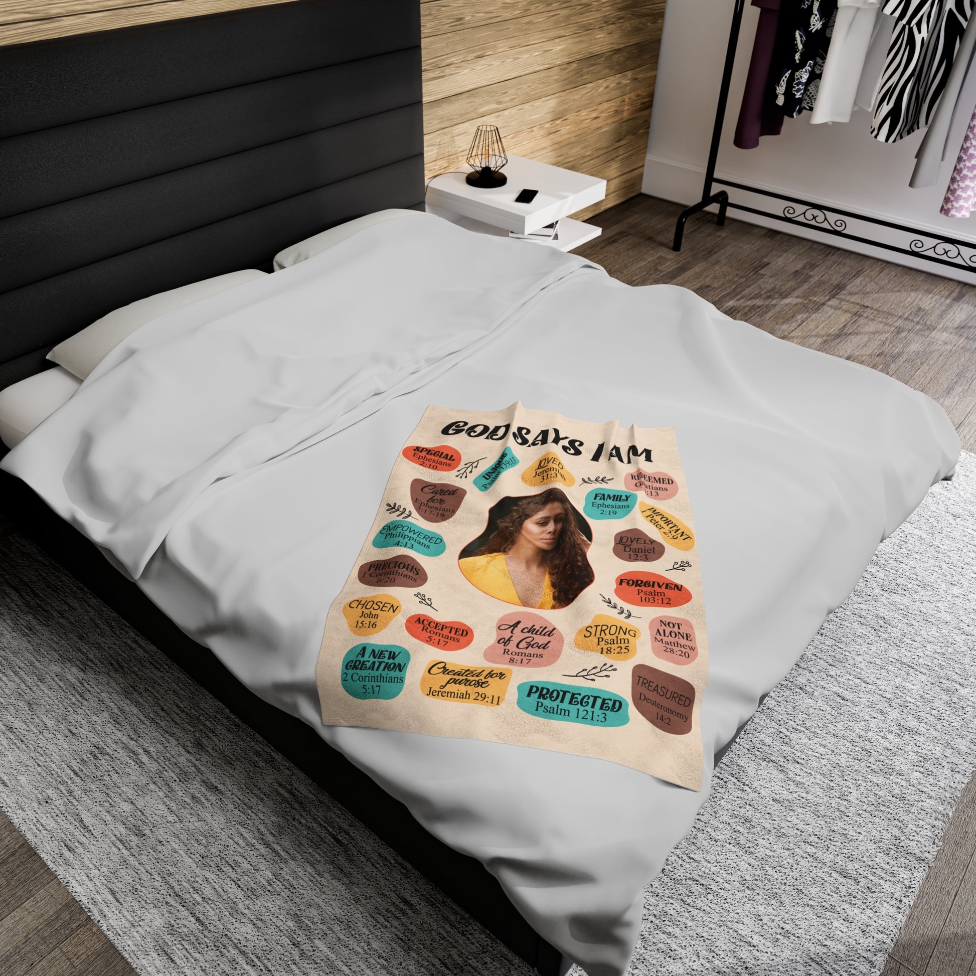 God Says Personalized Photo Affirmations Velveteen Blanket Gift