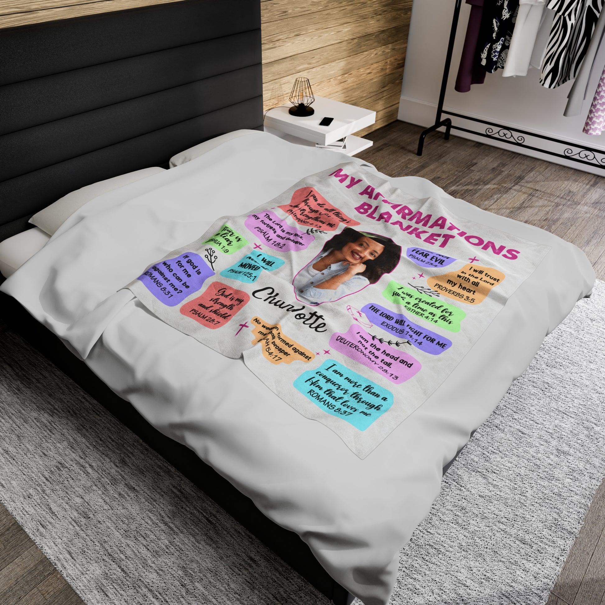 Pink Personalized Photo Affirmations Velveteen Blanket Gift