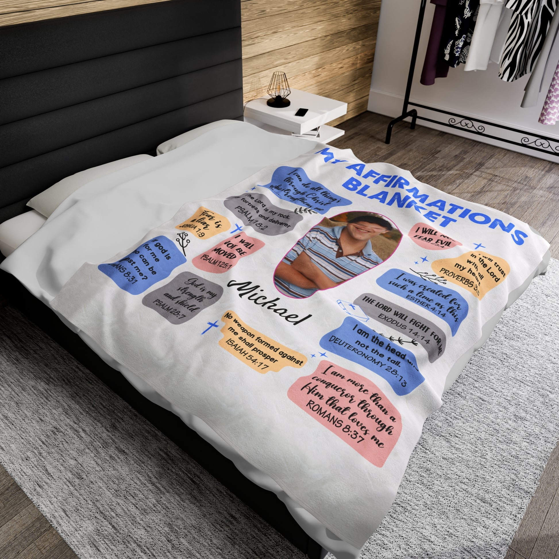 Personalized Photo Affirmations Velveteen Blanket Gift