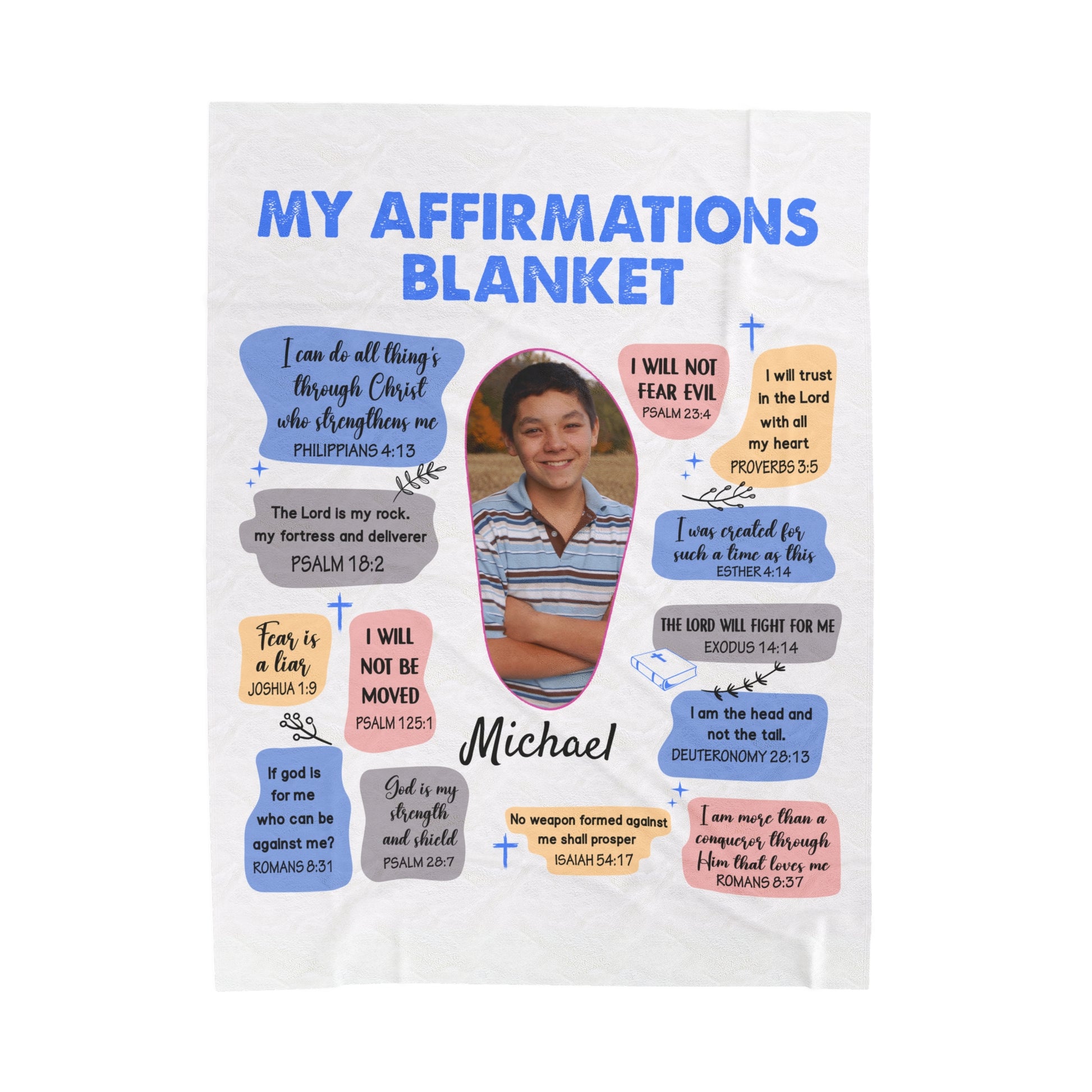 Personalized Photo Affirmations Velveteen Blanket Gift