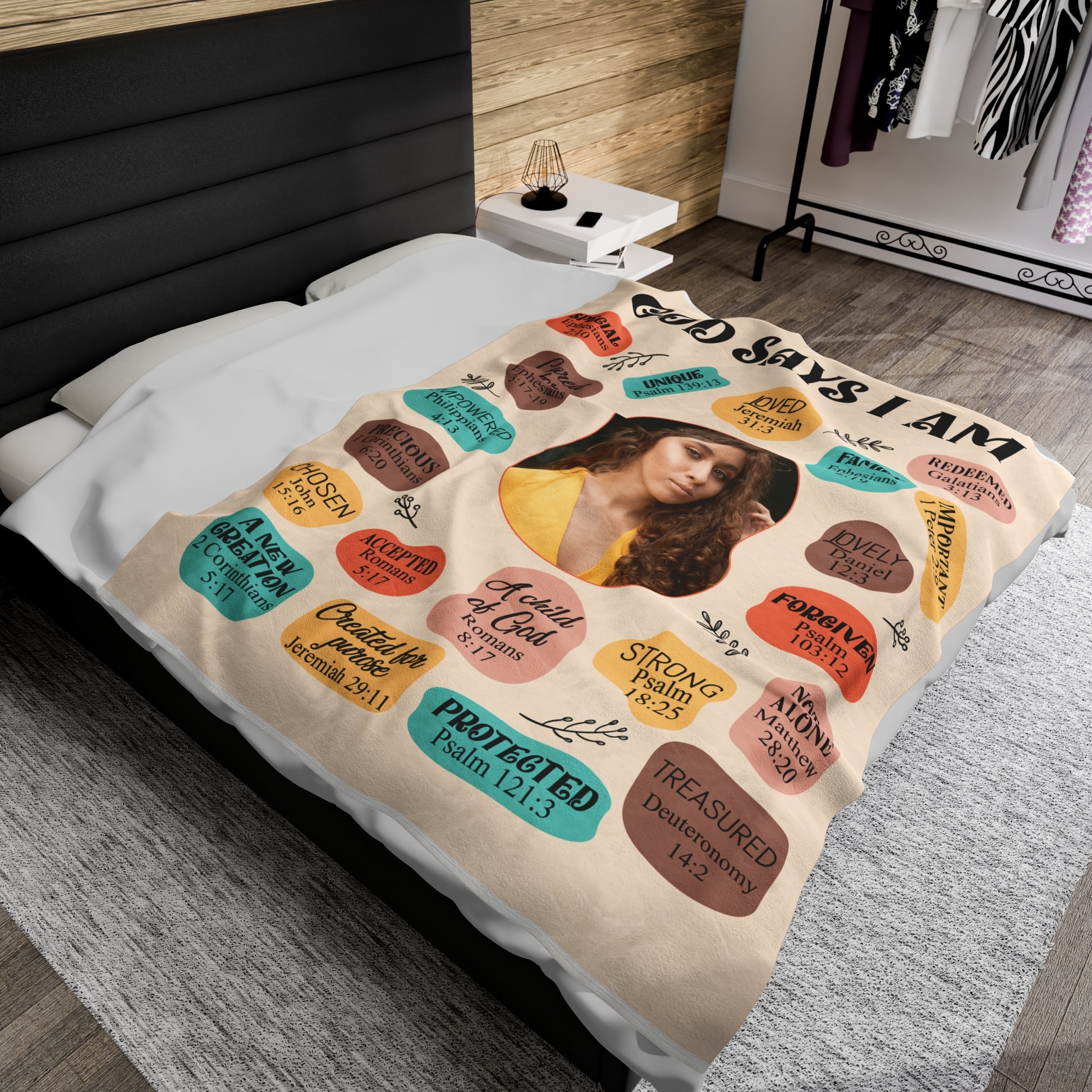 God Says Personalized Photo Affirmations Velveteen Blanket Gift