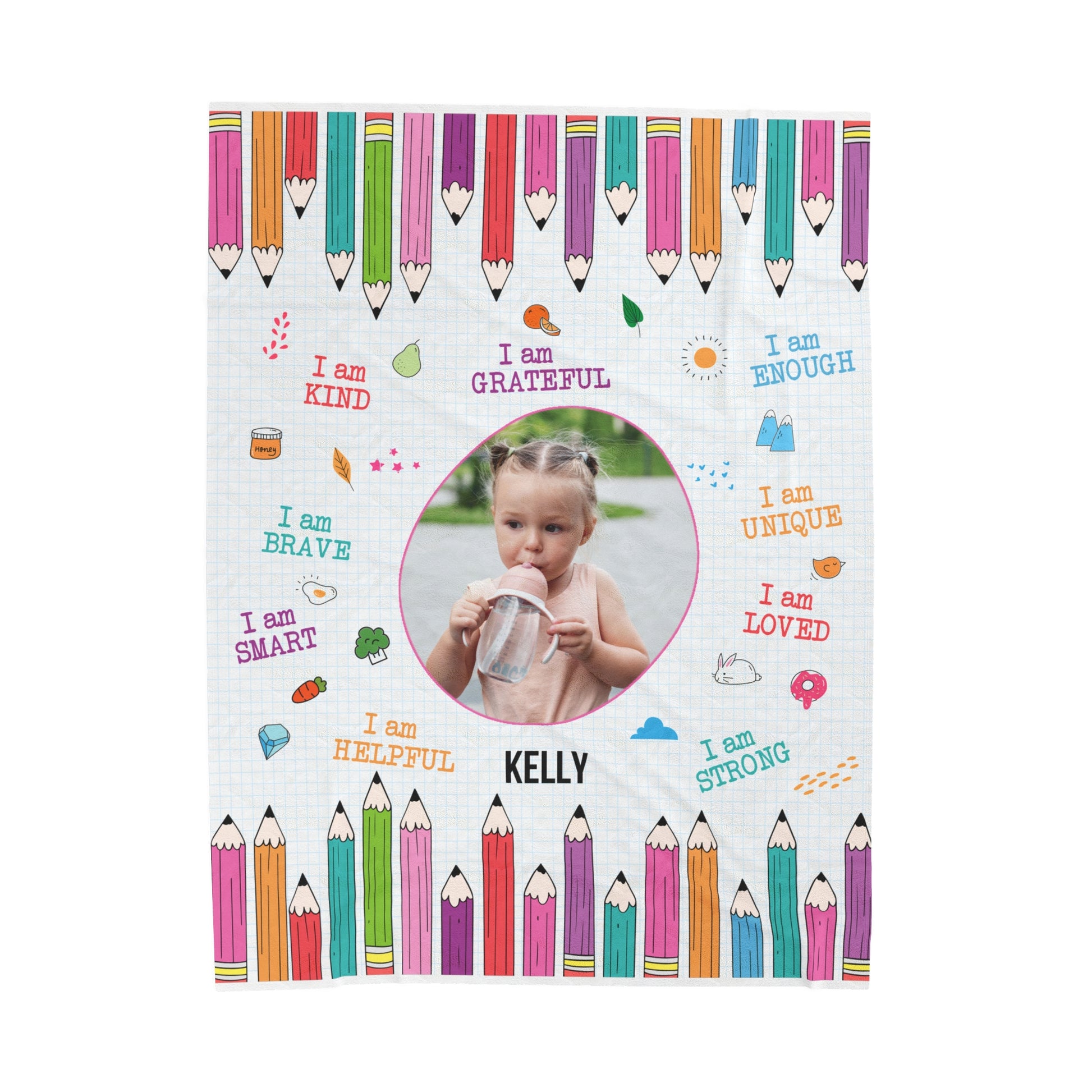 Personalized Toddler Photo Velveteen Blanket with Affirmations