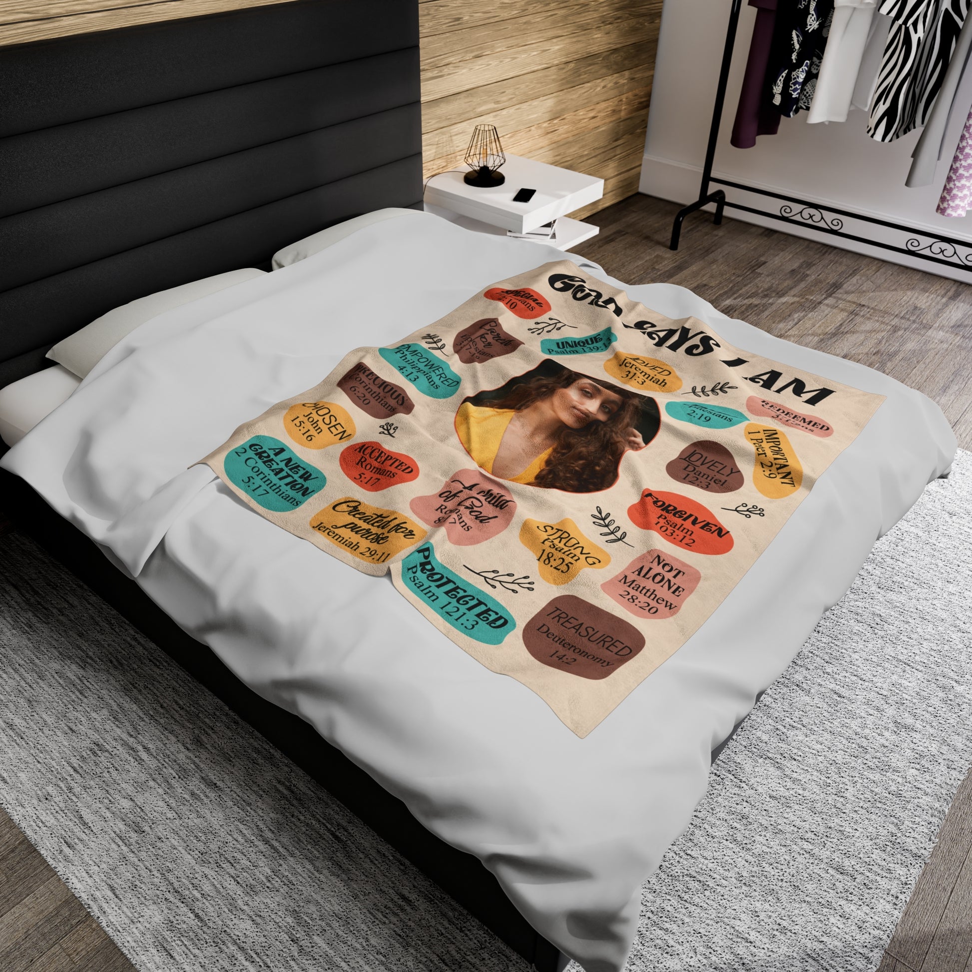 God Says Personalized Photo Affirmations Velveteen Blanket Gift