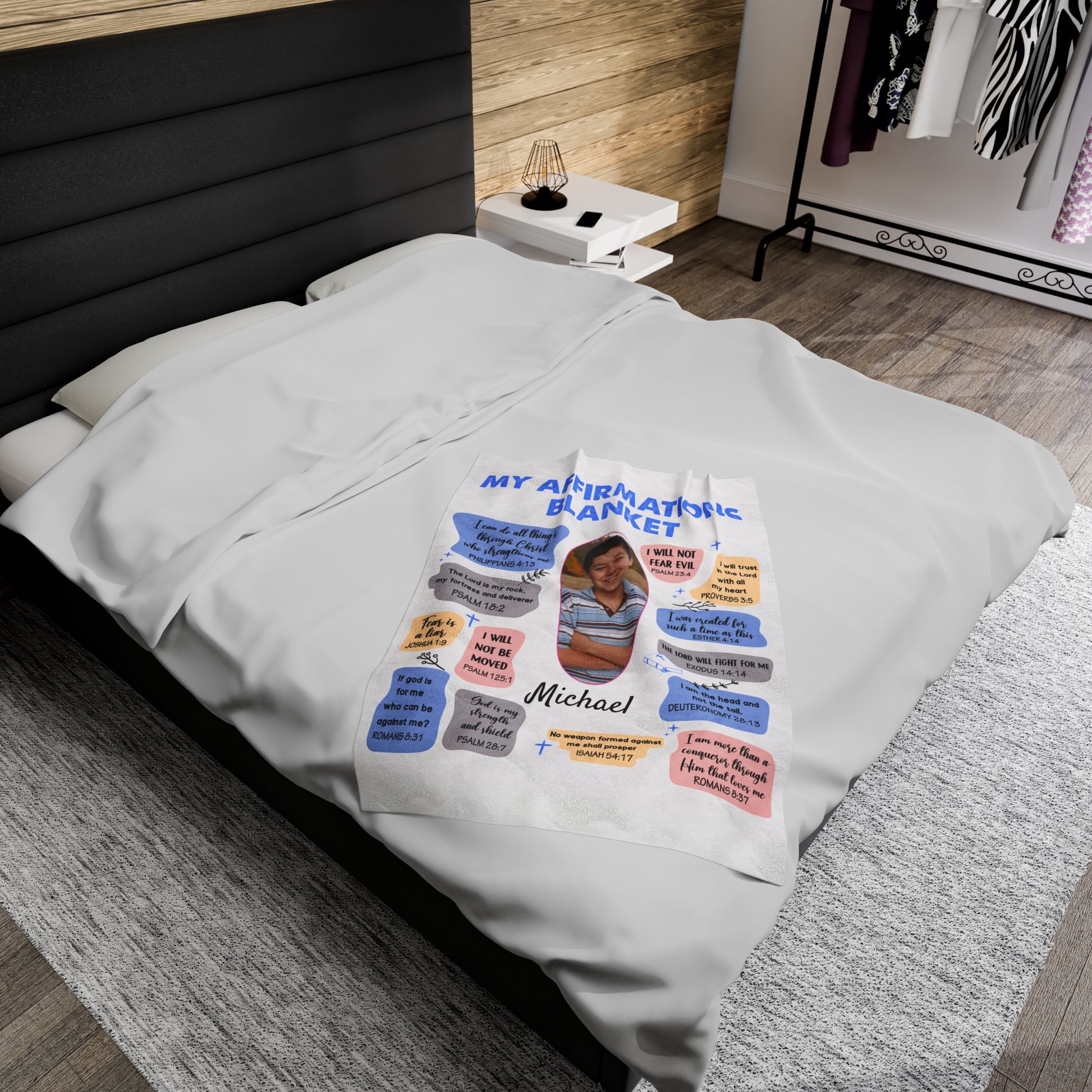 Personalized Photo Affirmations Velveteen Blanket Gift