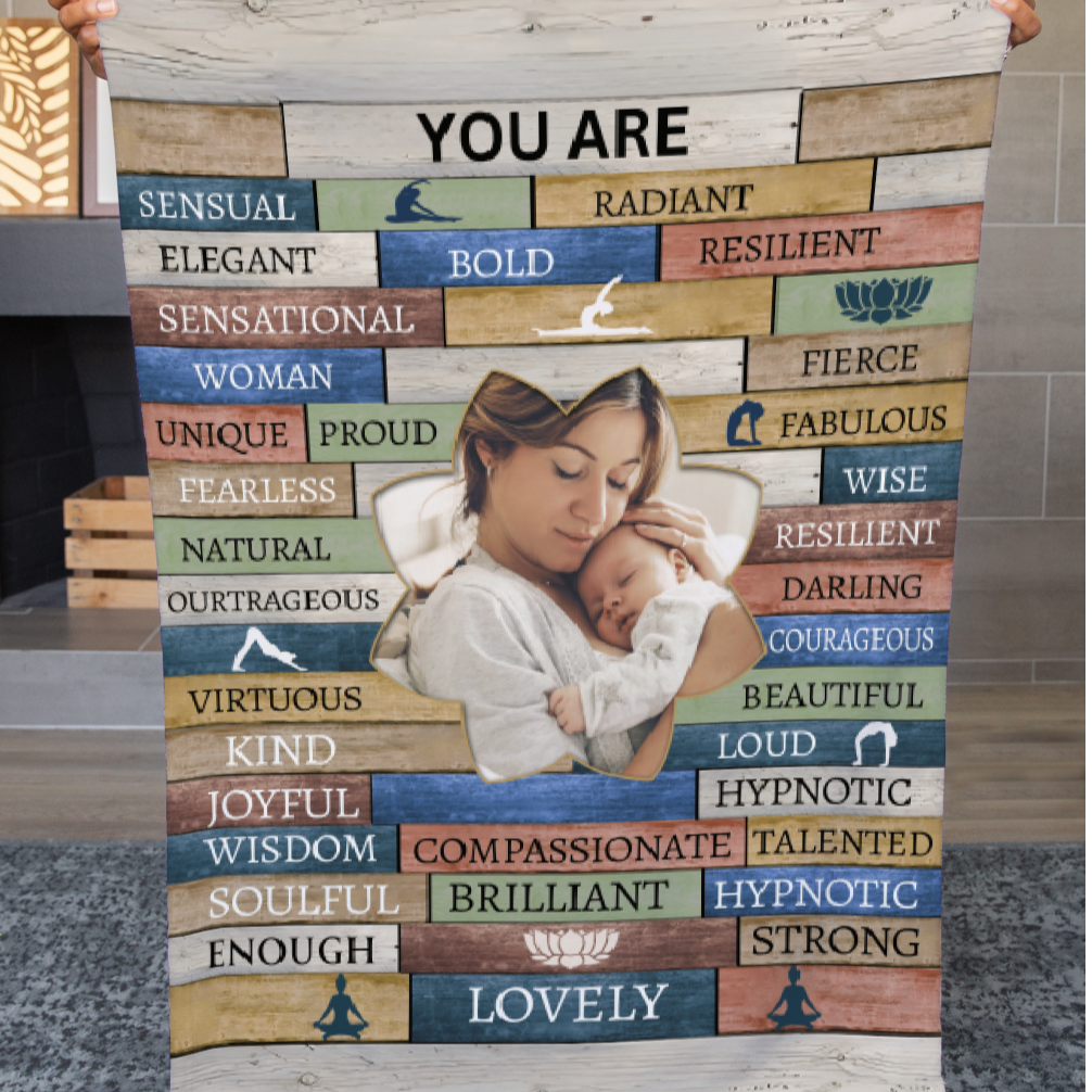 Mom Personalized Photo Affirmations Velveteen Blanket Gift