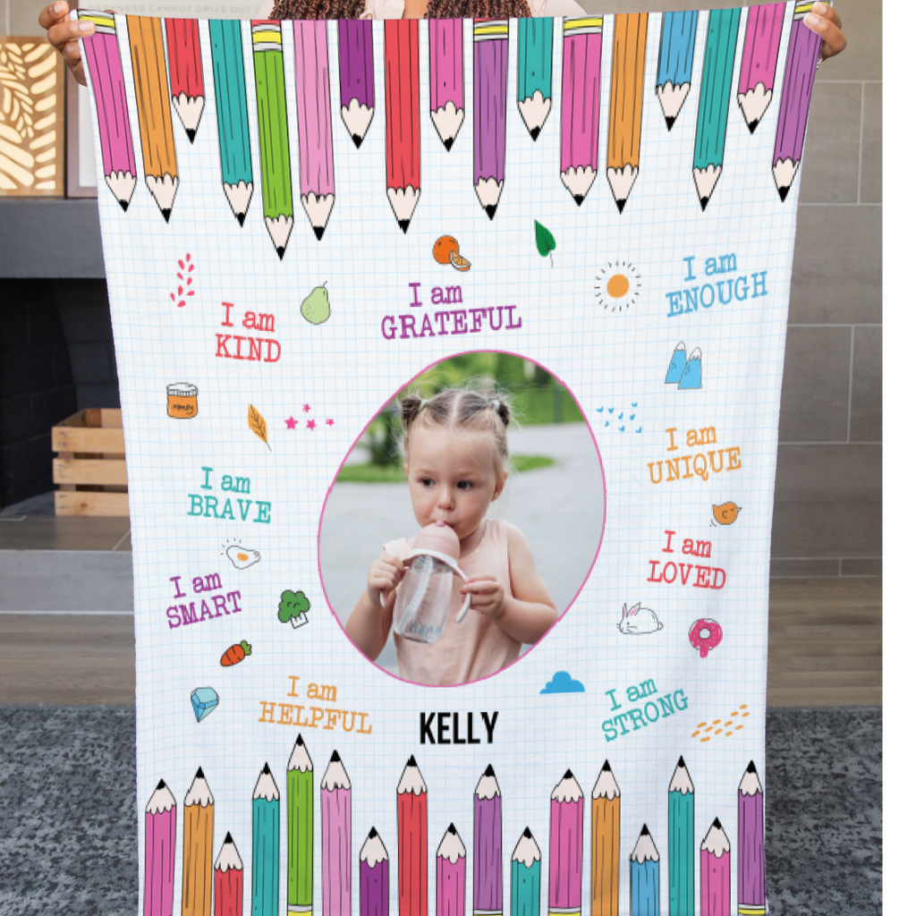 Personalized Toddler Photo Velveteen Blanket with Affirmations