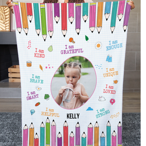 Personalized Toddler Photo Velveteen Blanket with Affirmations