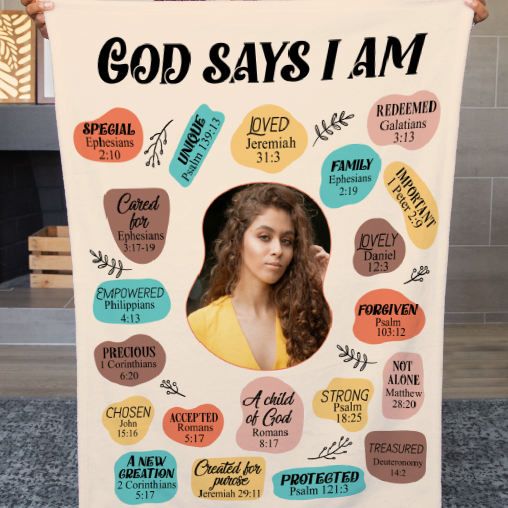 God Says Personalized Photo Affirmations Velveteen Blanket Gift