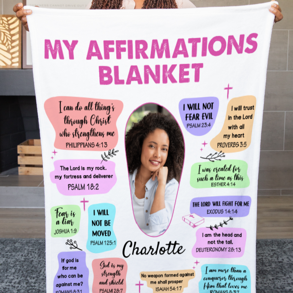 Pink Personalized Photo Affirmations Velveteen Blanket Gift