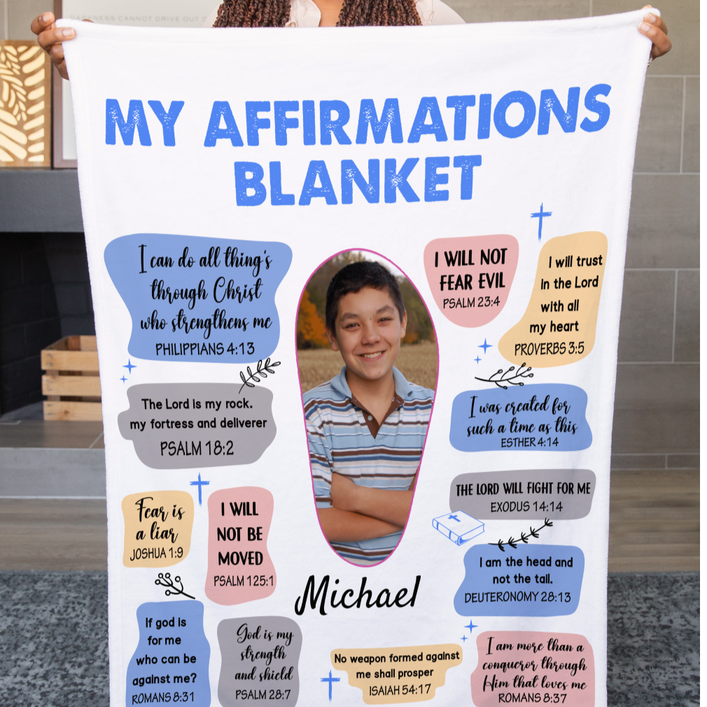 Personalized Photo Affirmations Velveteen Blanket Gift