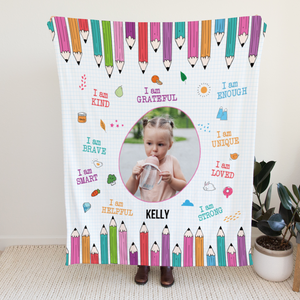 Personalized Toddler Photo Velveteen Blanket with Affirmations