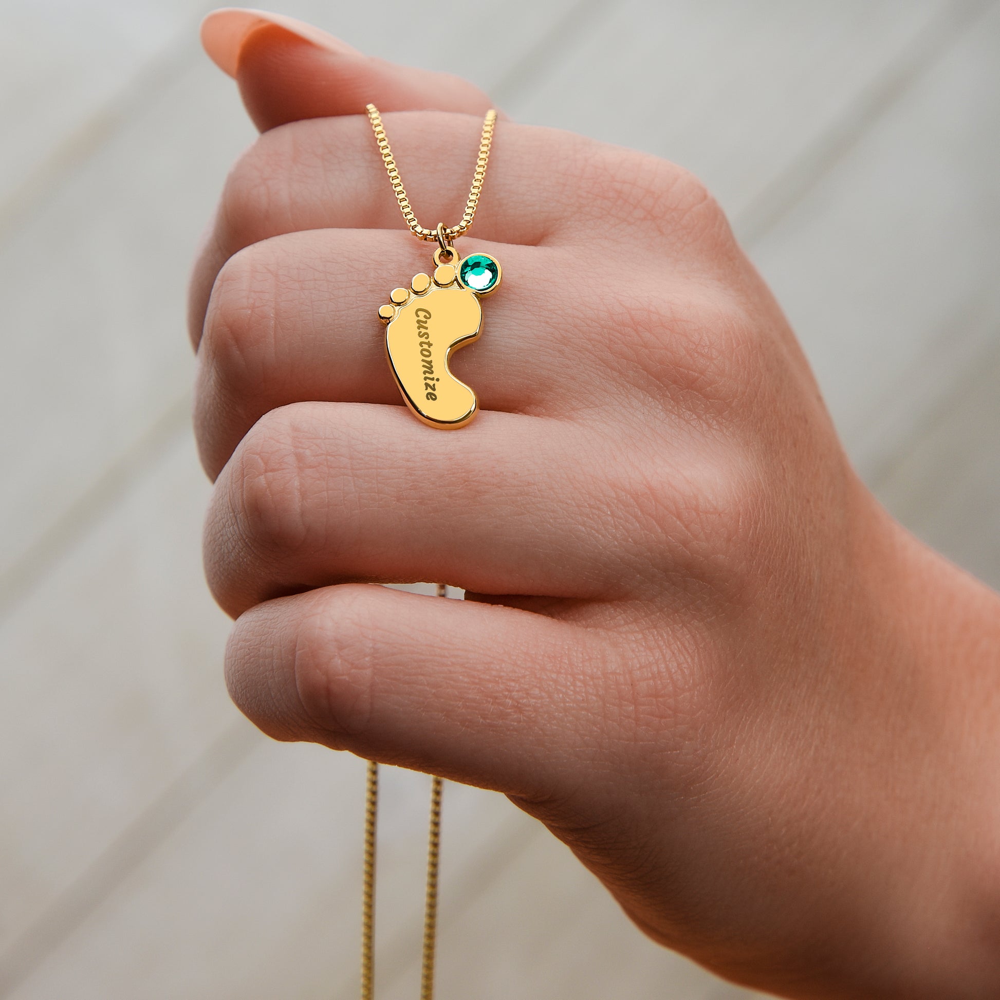 Mommy Custom Baby Feet Necklace with Birthstone