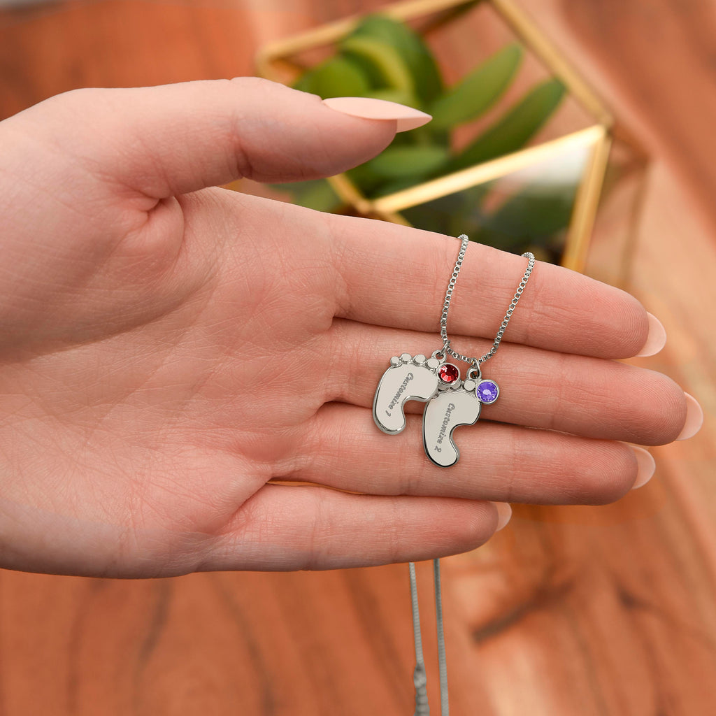 Mommy Custom Baby Feet Necklace with Birthstone