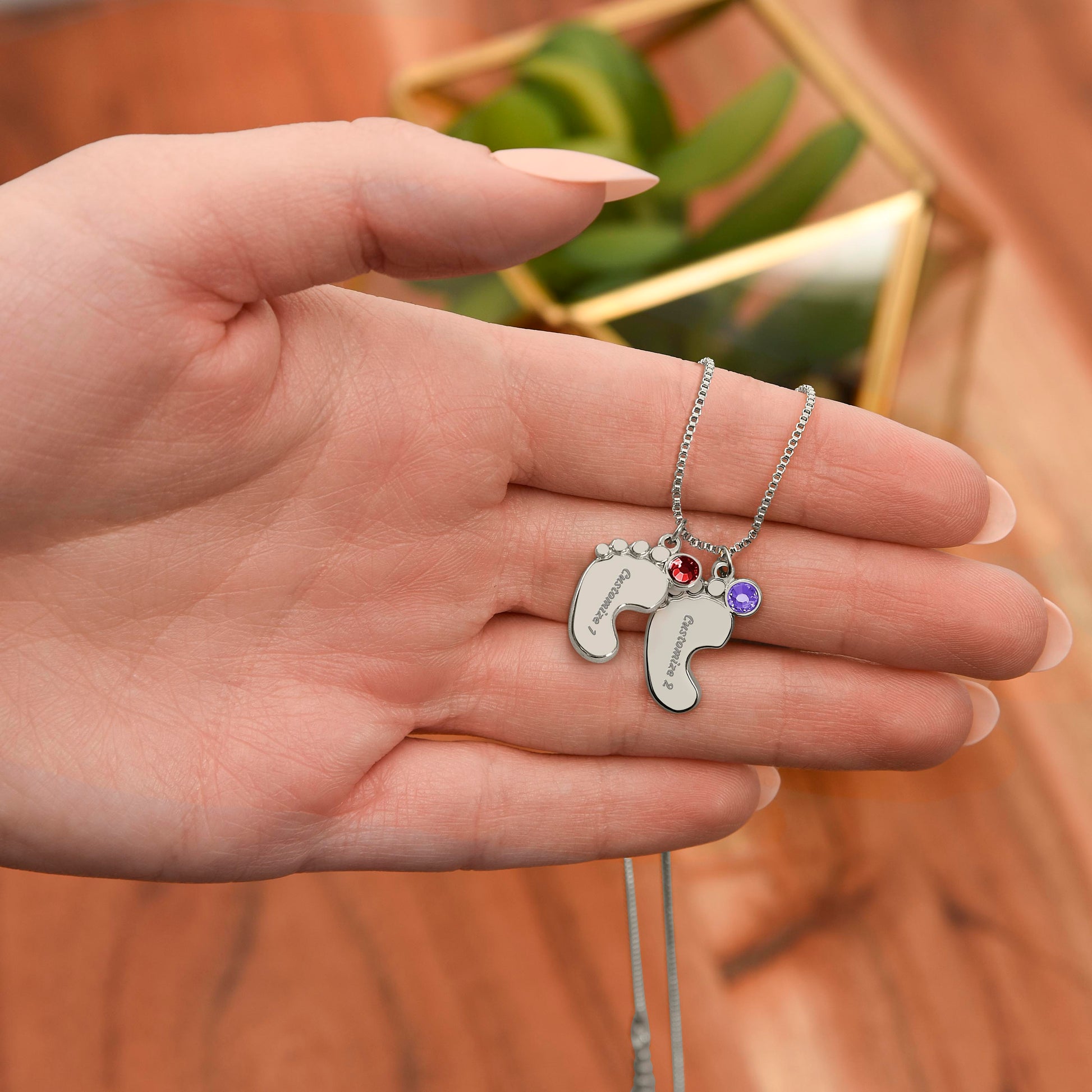 Mommy Custom Baby Feet Necklace with Birthstone