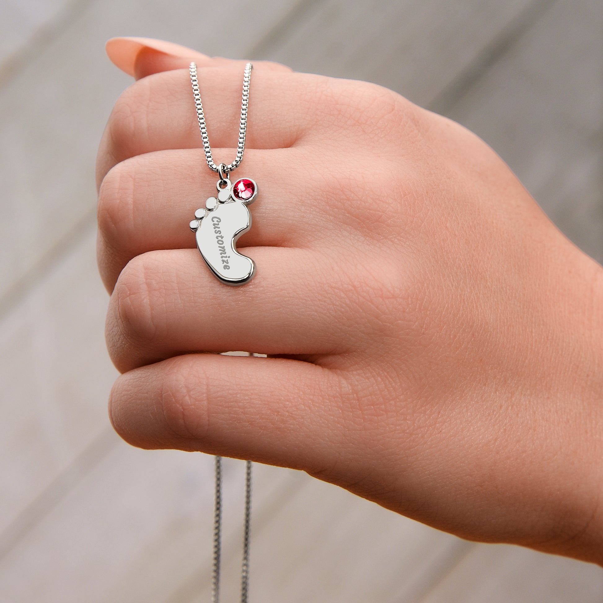Mommy Custom Baby Feet Necklace with Birthstone