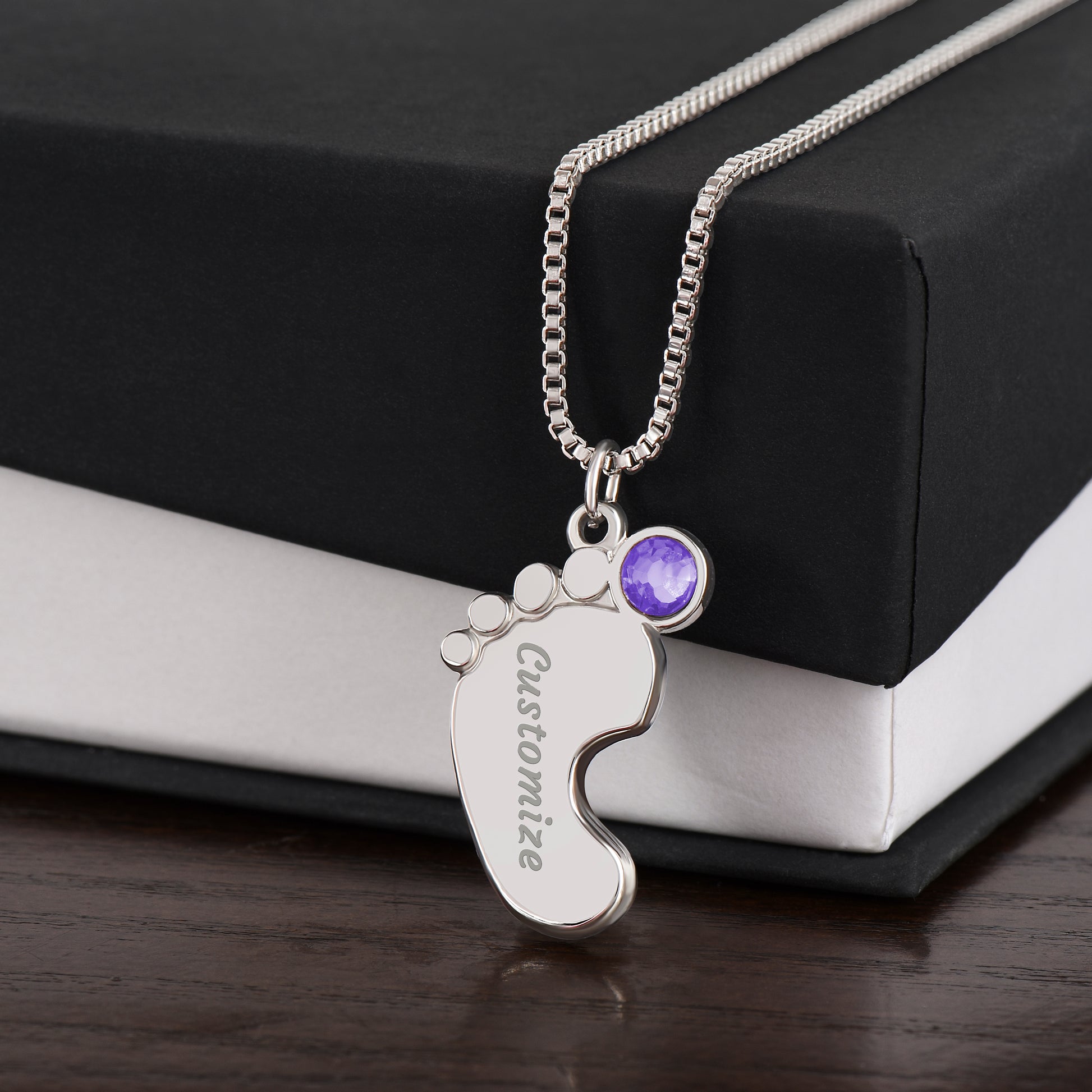 Mommy Custom Baby Feet Necklace with Birthstone