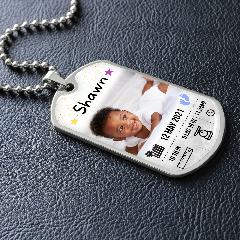Baby Photo and Stats Custom Dog Tag Necklace