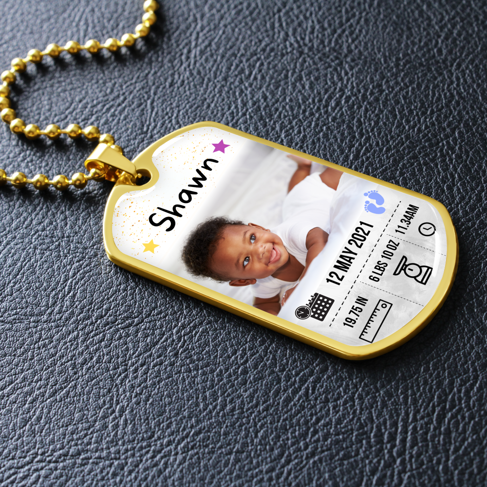 Baby Photo and Stats Custom Dog Tag Necklace