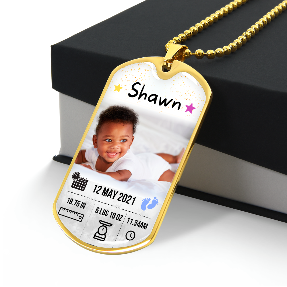 Baby Photo and Stats Custom Dog Tag Necklace