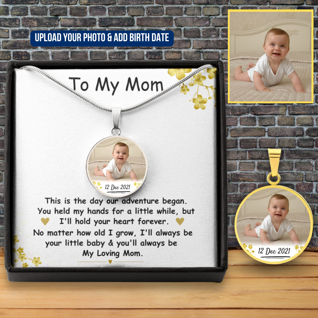 My Loving Mom Circle Photo Necklace with Date