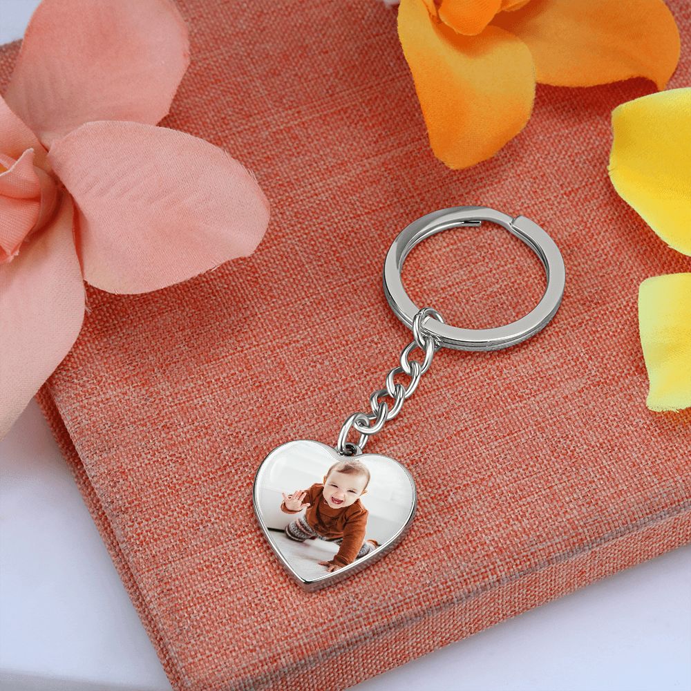 Custom Photo Engravable Heart Keychain