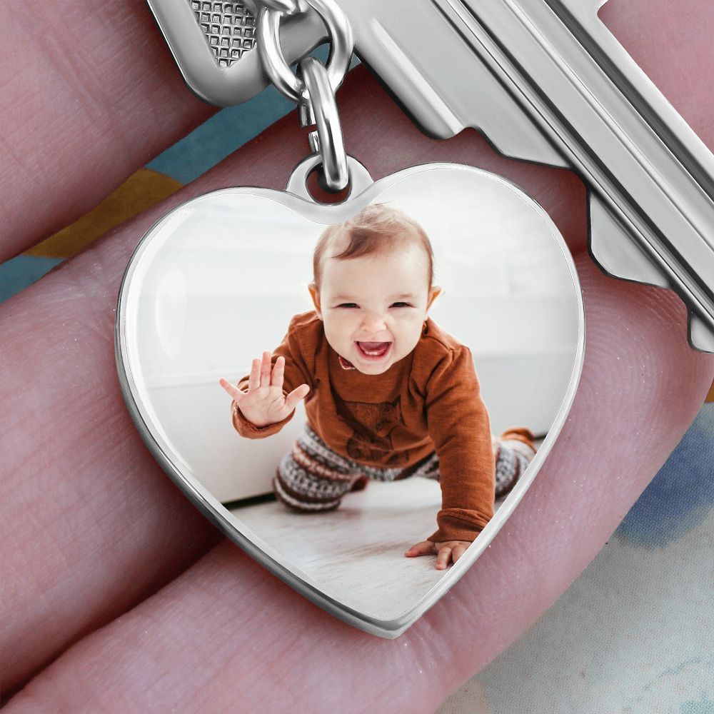 Custom Photo Engravable Heart Keychain
