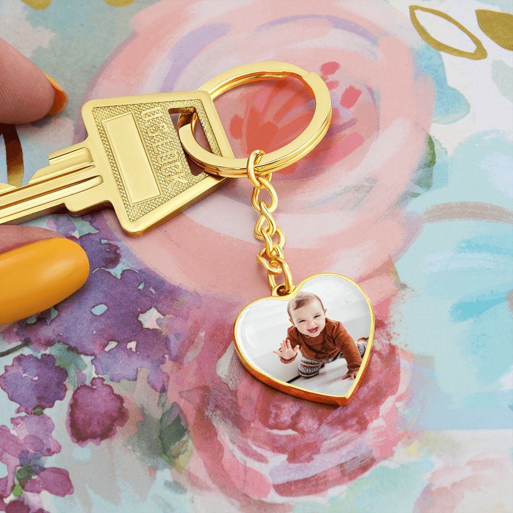 Custom Photo Engravable Heart Keychain