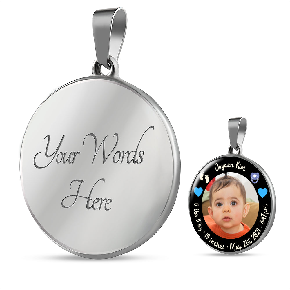 Newborn Baby Stats Photo Circle Necklace