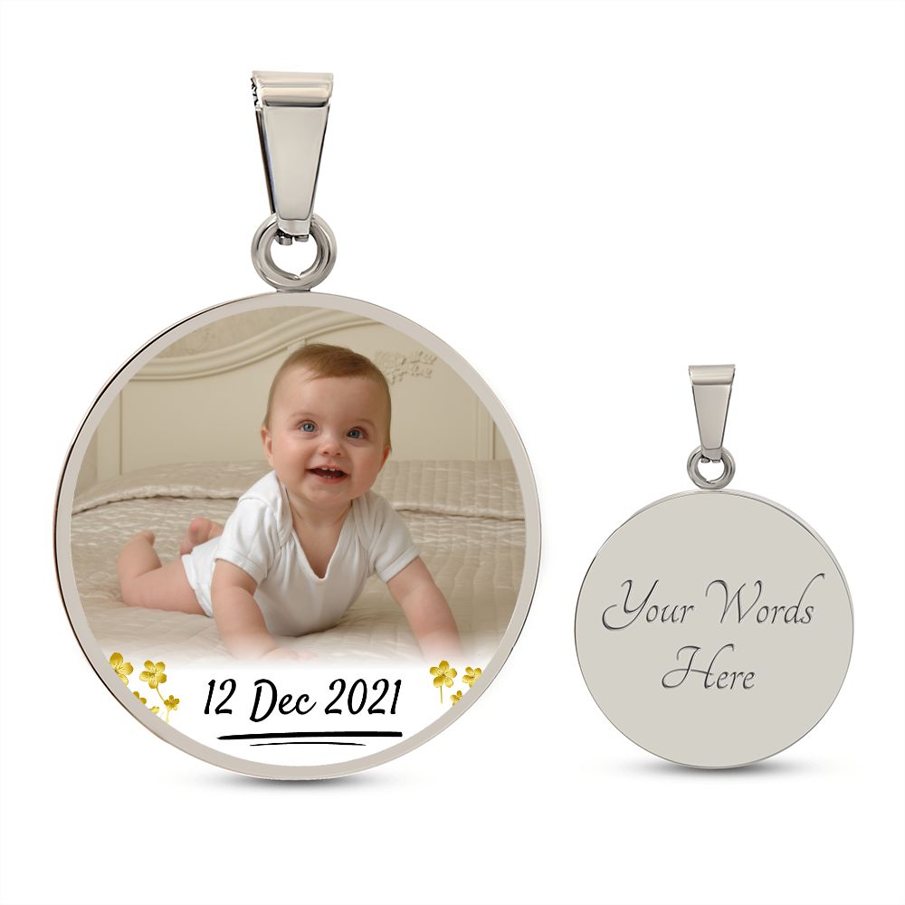 Baby Circle Photo Necklace with Custom Text