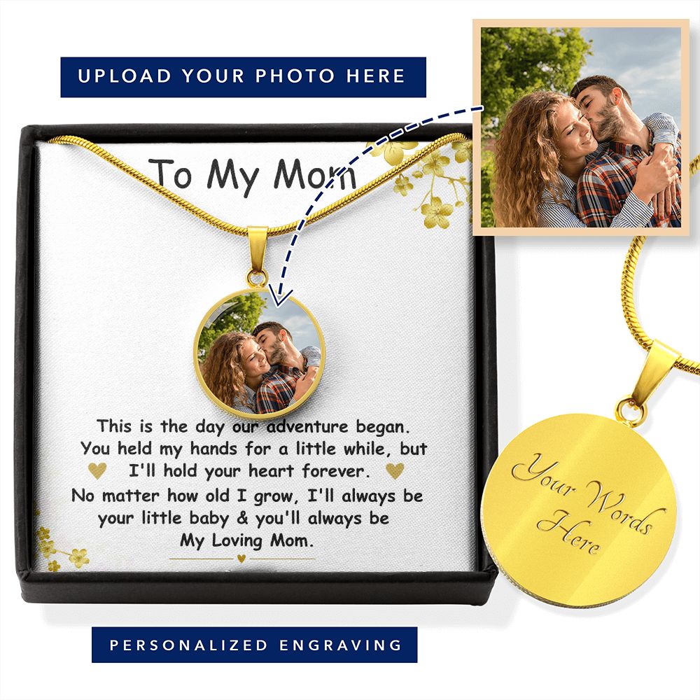My Loving Mom Circle Photo Necklace with Date