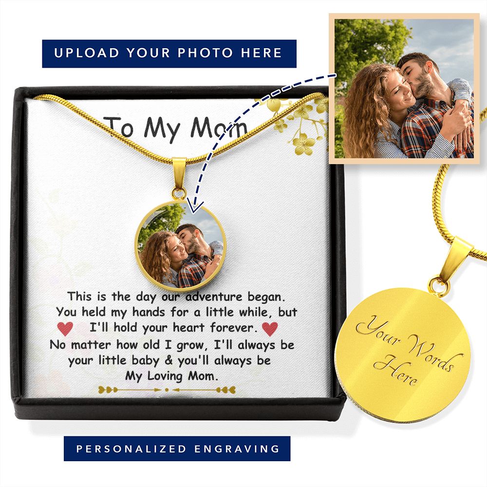 My Loving Mom Circle Photo Necklace with Date