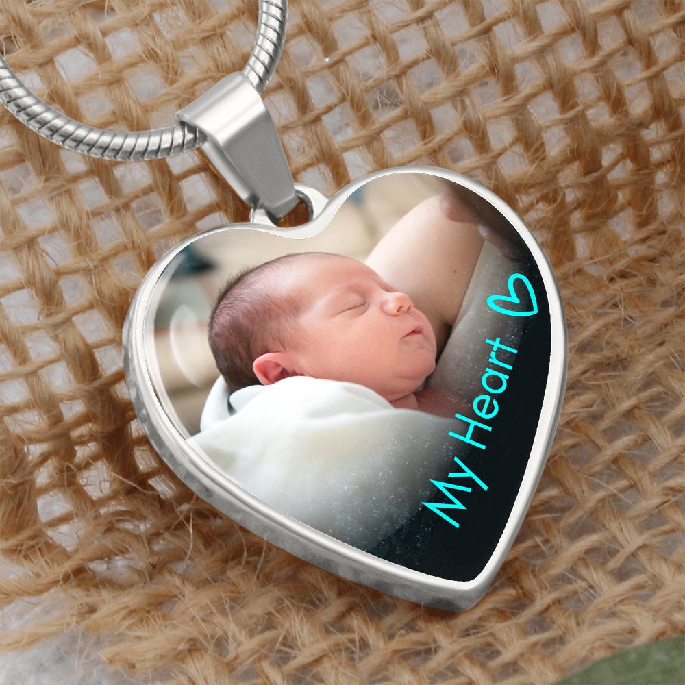 Custom Text and Photo Heart Necklace