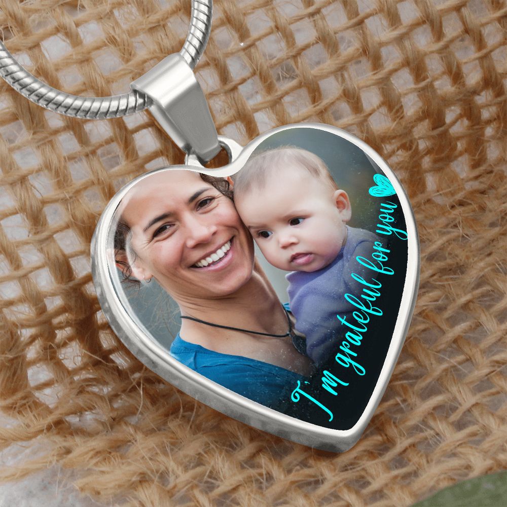 Grateful For You Custom Heart Photo Necklace