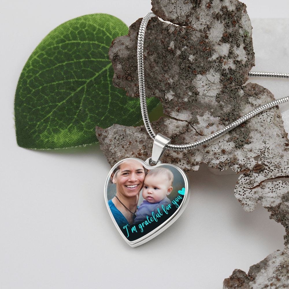 Grateful For You Custom Heart Photo Necklace