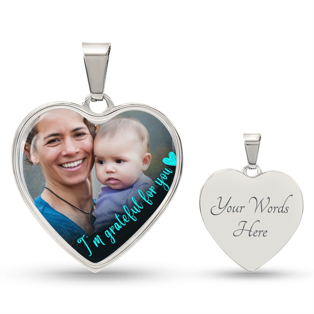 Grateful For You Custom Heart Photo Necklace