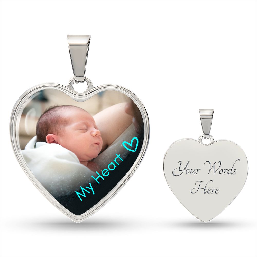 Custom Text and Photo Heart Necklace
