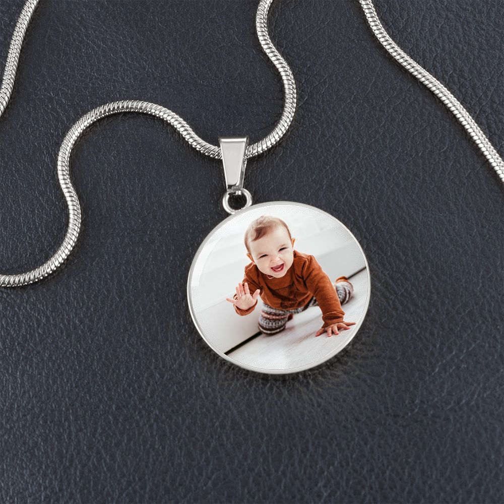 Custom Baby Photo Engravable Circle Necklace