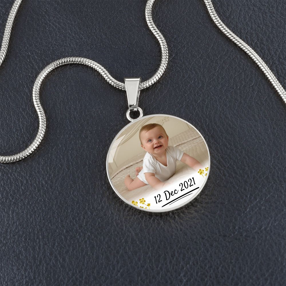 Baby Circle Photo Necklace with Custom Text